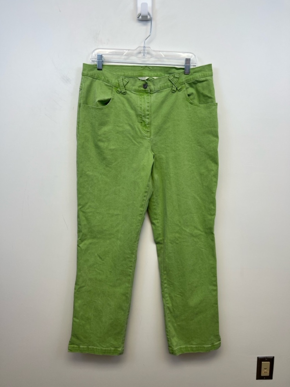 Christopher & Banks Women's Green Stretchy Jeans Criss Cross Belt Loops Size 14